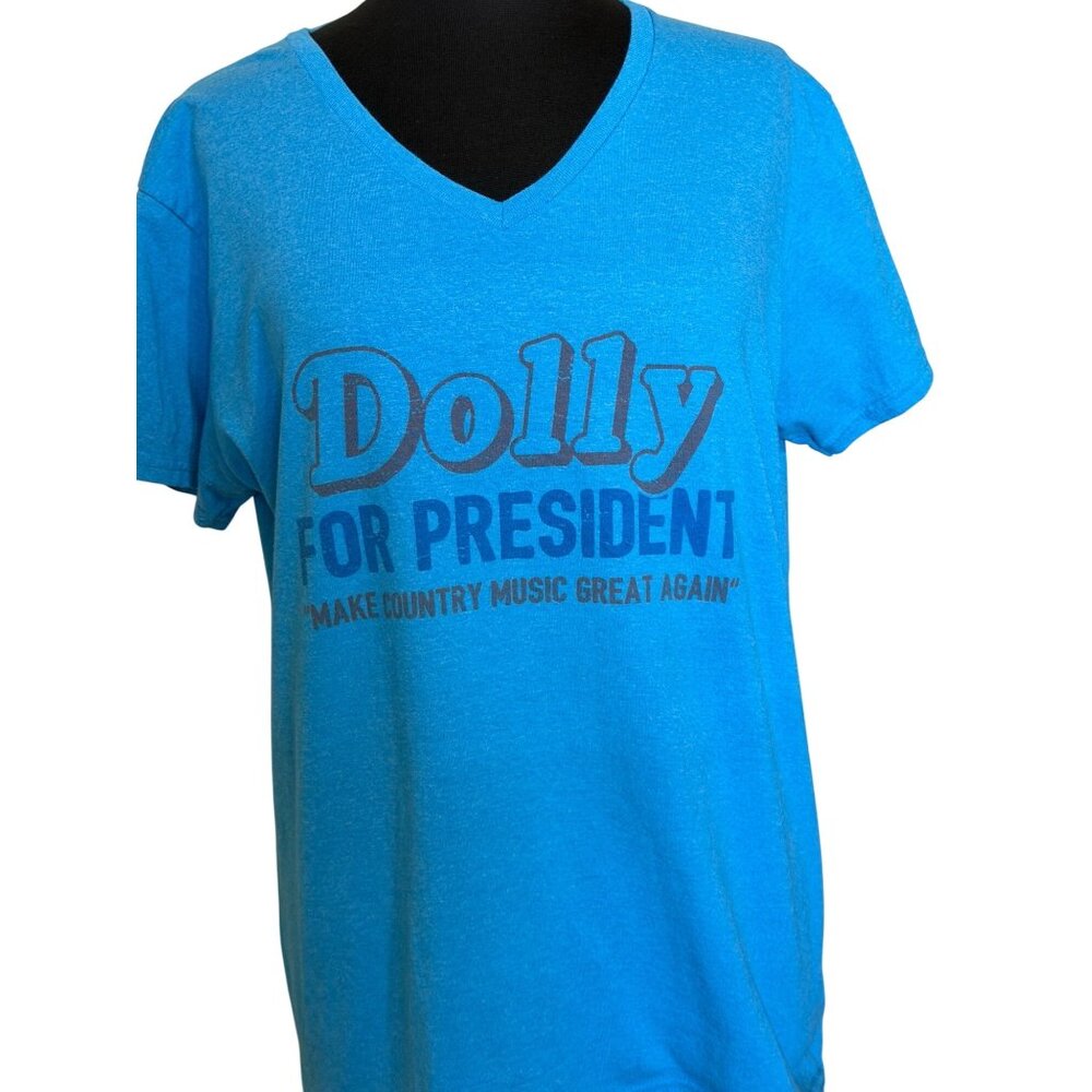 Dolly For President Graphic Blue Short-Sleeve V-neck T-shirt Women Size XL-READ